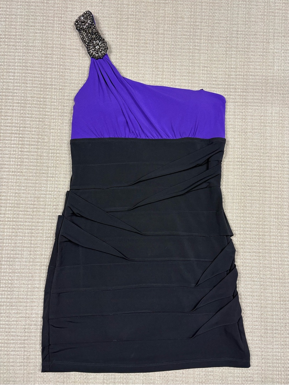 City Triangles One-Shoulder Purple and Black Layered Dress
